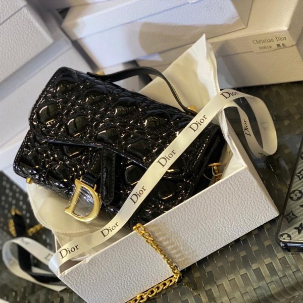 Christian Dior Leather Handbag With Chain Black - Image 2