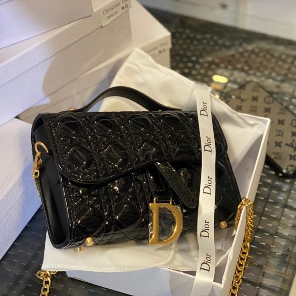 Christian Dior Leather Handbag With Chain Black - Image 3