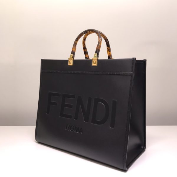 Fendi Sunshine Leather Shopper Tote Bag Black - Image 2