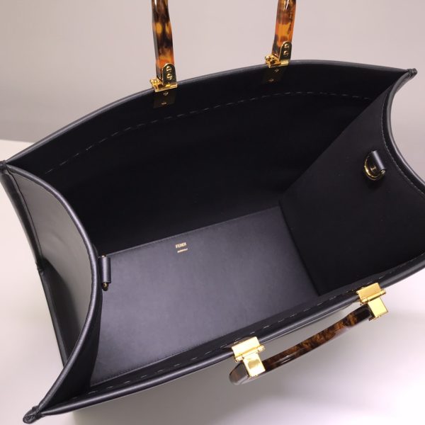 Fendi Sunshine Leather Shopper Tote Bag Black - Image 4