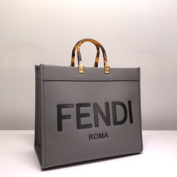 Fendi Sunshine Leather Shopper Tote Bag Gray - Image 2
