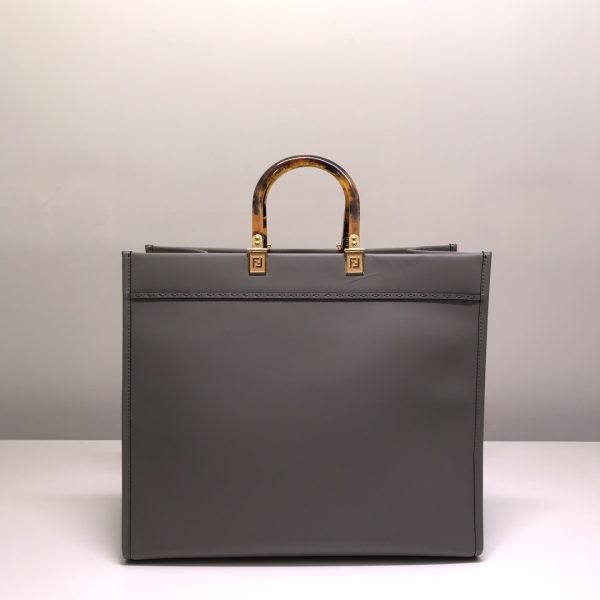 Fendi Sunshine Leather Shopper Tote Bag Gray - Image 3