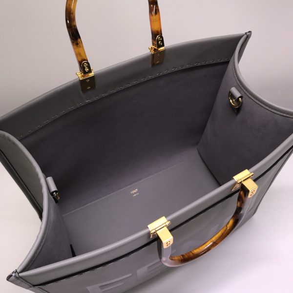 Fendi Sunshine Leather Shopper Tote Bag Gray - Image 4