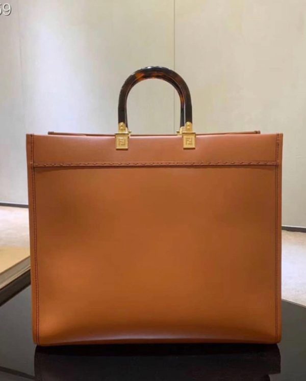 Fendi Sunshine Leather Shopper Tote Bag Brown - Image 2