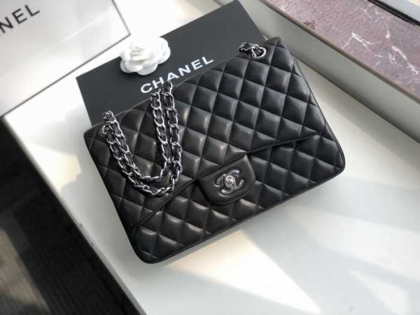 Chanel Classic Double Flap 30 Shoulder Bag Black Silver Hardware - Image 2