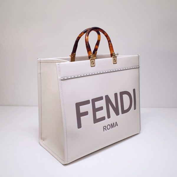 Fendi Sunshine Leather Shopper Tote Bag White - Image 2