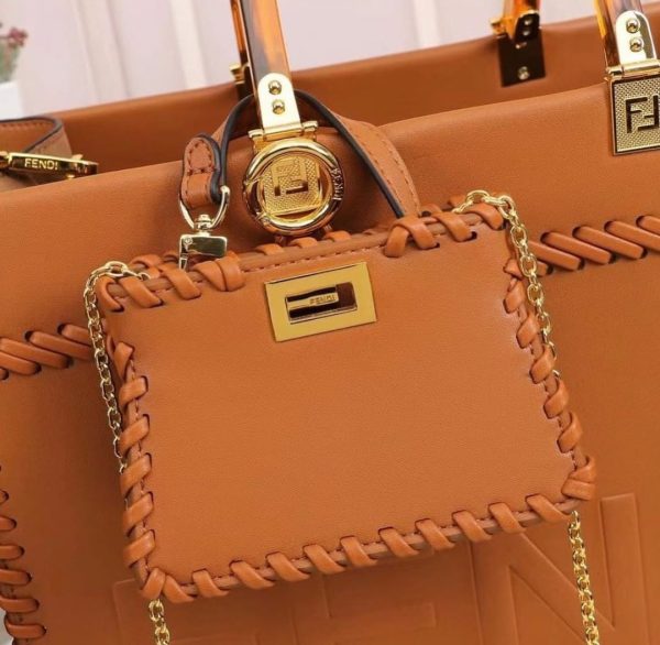 Fendi Sunshine Tote Bag Brown With Decorative Stitching - Image 2