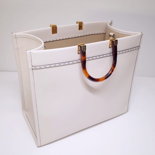 Fendi Sunshine Leather Shopper Tote Bag White - Image 3