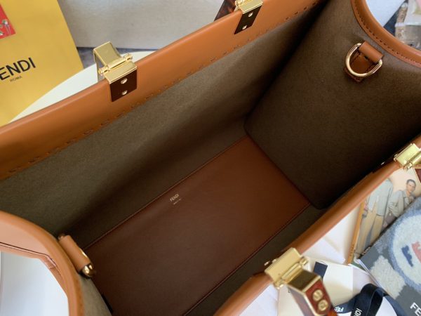 Fendi Sunshine Leather Shopper Tote Bag Brown - Image 5
